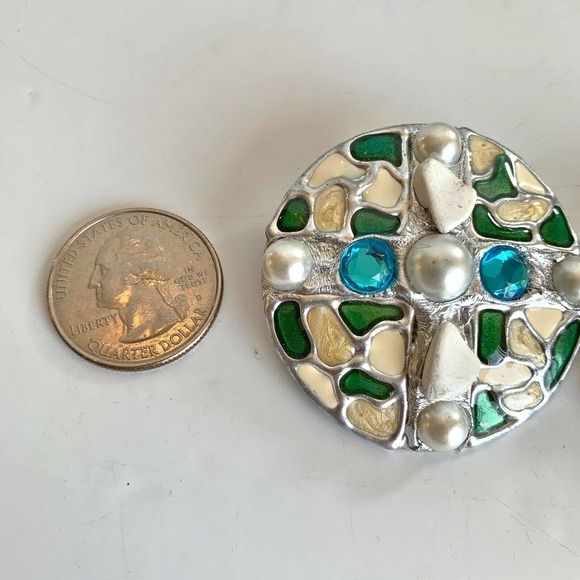 Vtg LA RAGE Mosaic Earrings Circles Gems Statement - Picture 8 of 9